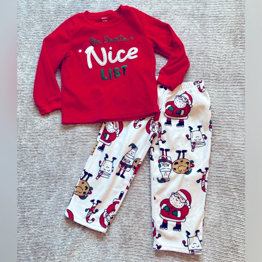 Christmas Fleece‎ Pajama Set Santa Milk Cookie Nice List XMas Eve 3T